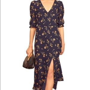 Reformation Navy Blue Larchmont Floral Dress